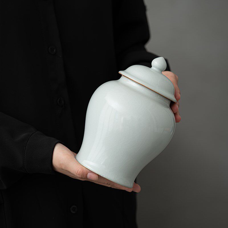 汝窑茶叶罐陶瓷密封罐家用储存罐将军罐开片茶叶包装盒红绿普茶仓