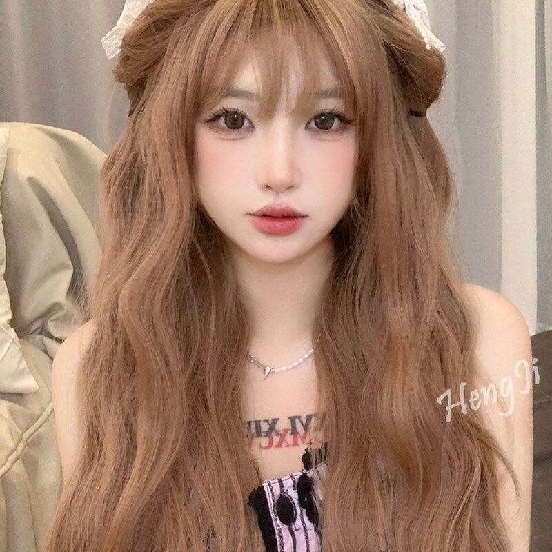 哼唧家假发女长发夏季全头套式橘色大波浪长卷发假发lolita假发