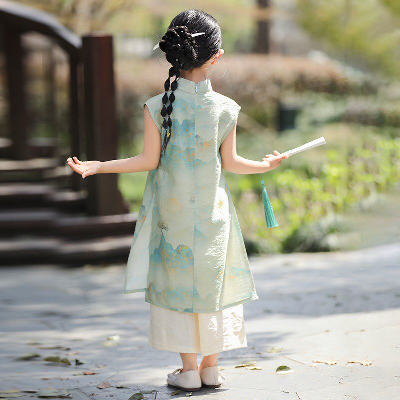 国风儿童旗袍女童连衣裙夏装2025新款套装新中式女孩古风日常汉服