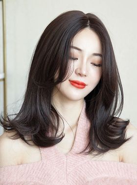 假发女中长发中分刘海韩式蕾丝假发中短发尾微卷自然全头套长直发