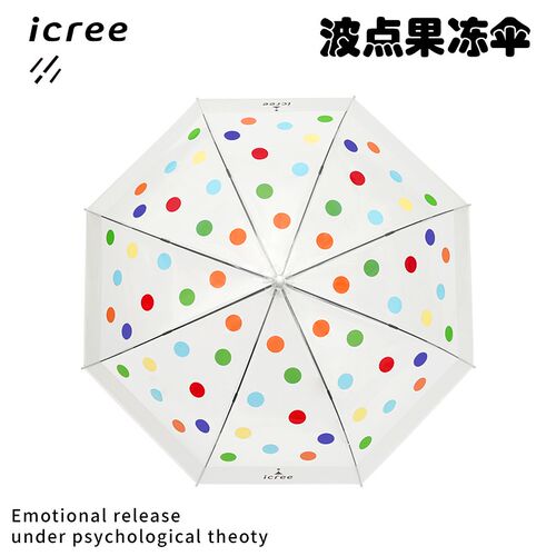 icree长柄自动雨伞女生高颜值 彩虹波点果冻 网红透明伞