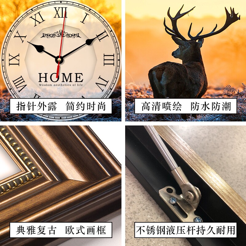 欧式大尺寸电表箱装饰画带钟表遮挡箱挂画免打孔配电液压横款轻奢