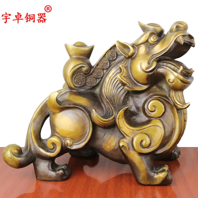 宇卓铜器纯铜貔貅黄铜貔貅背葫芦元宝貔貅家居装饰工艺品摆件