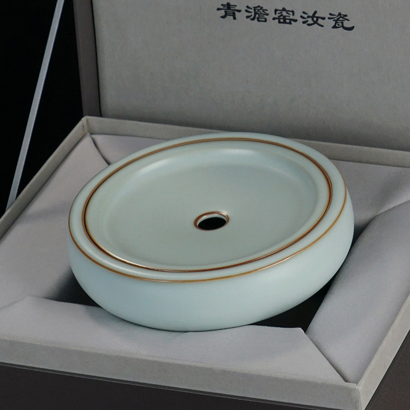 汝窑干泡台茶盘陶瓷壶承家用简约小型茶台茶承景德镇青瓷茶具配件