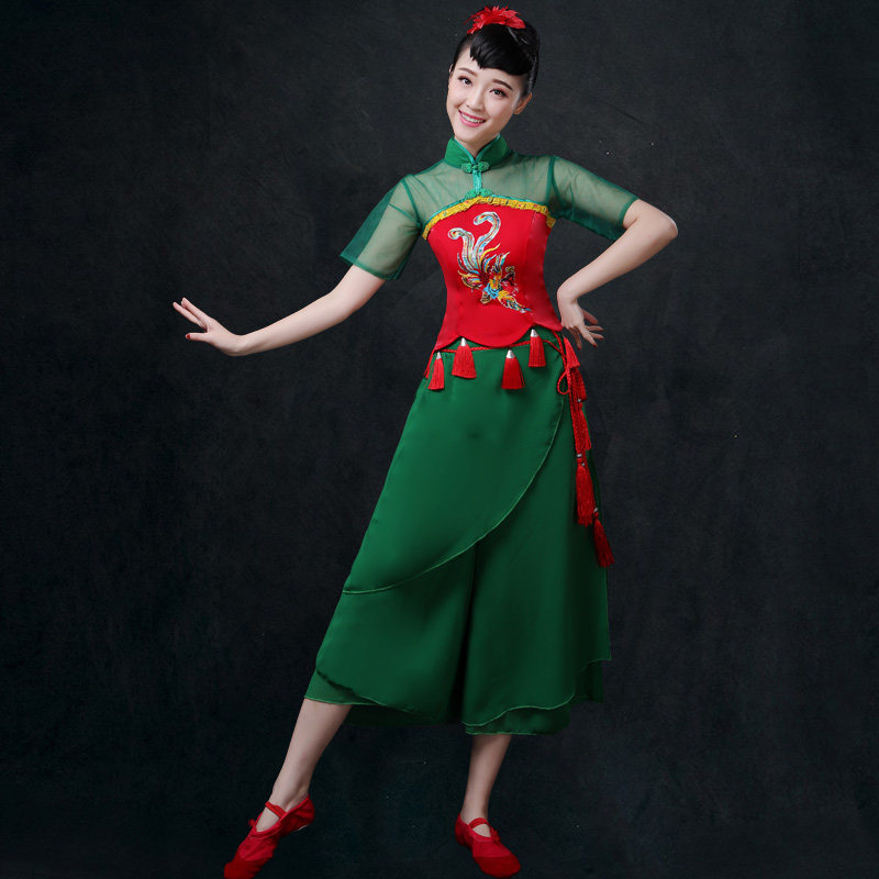 古典舞演出服女伞舞扇子舞腰鼓服开门红喜庆团体秧歌舞表演服套装