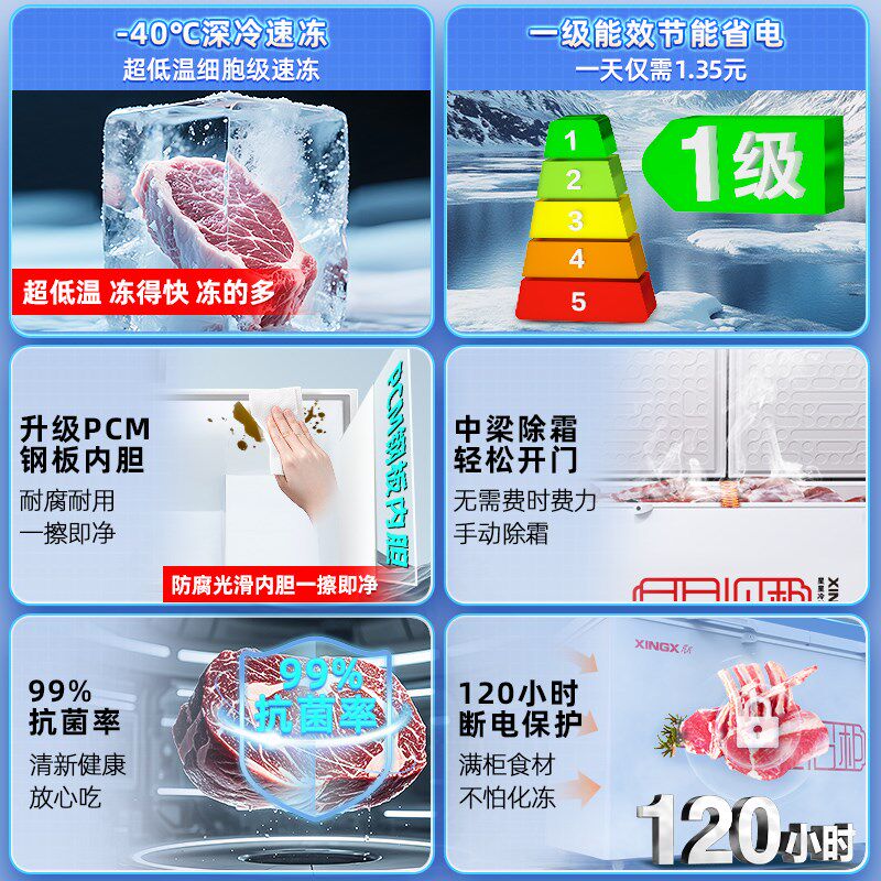 政府补贴星星冰柜商用冷冻柜大容量冷藏冷冻卧式单温雪柜保鲜冰柜