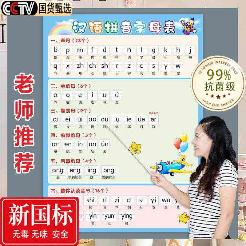 26个汉语拼音字母表墙贴一年级声母韵母整体认读音节拼读全表挂图