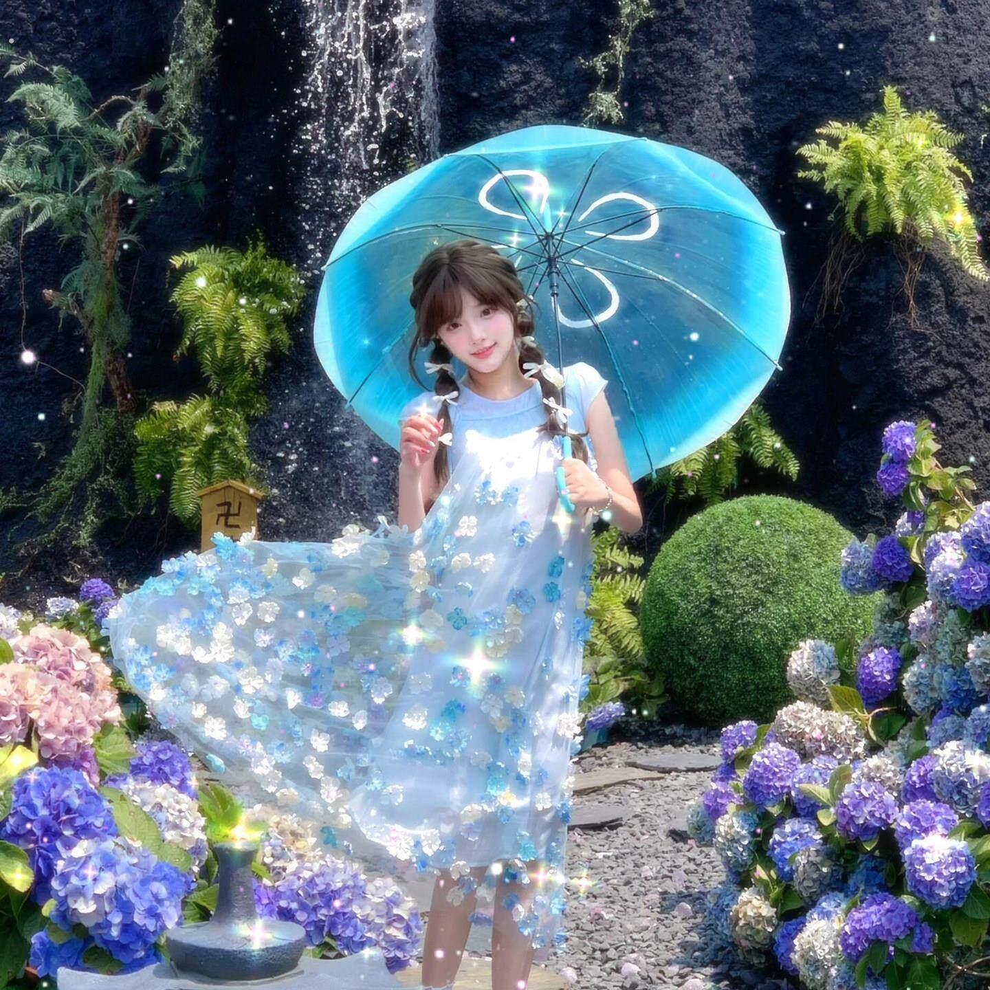 水母伞晴雨伞梦幻高颜值长柄雨伞氛围感户外拍照道具出片神器日系