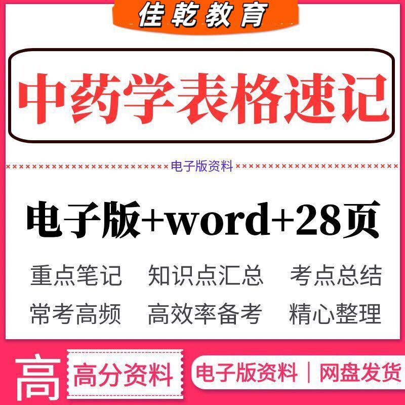 中药学表格速记总结背诵