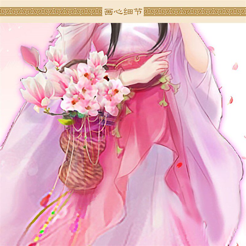 桃花仙子图 花神仙女画像 中式复古客厅书房装饰画 绢布卷轴挂画