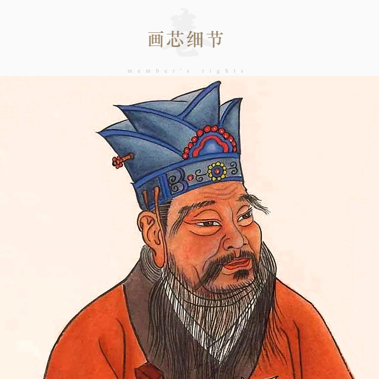 明清古画版 孔子人物画像 复古书房装饰画 绢布卷轴挂画丝绸画