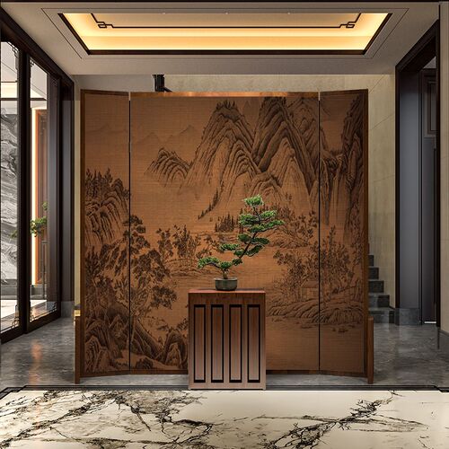 宋式美学古典山水新中式折叠屏风隔断客餐厅卧室玄关茶室酒店座屏