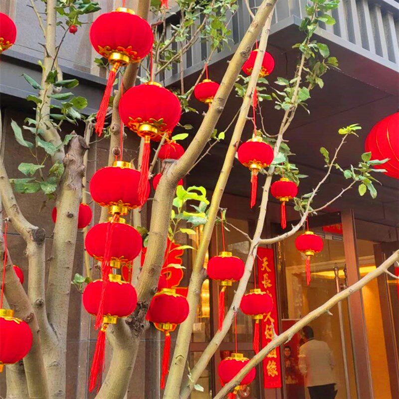 植绒小灯笼挂饰盆景圣诞结婚喜庆装饰元旦新年春节室外树上红灯笼