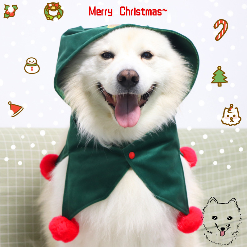 手工定制 宠物中大型犬圣诞风衣服 萨摩圣诞装饰金毛圣诞披肩披风