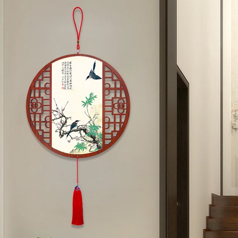 床头墙面中国结挂饰新中式花鸟国画入户玄关过道装饰画客餐厅挂件