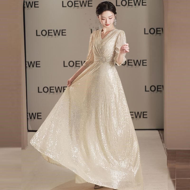 大合唱团演出服成人晚礼服裙女宴会气质亮片指挥服艺考主持人长裙