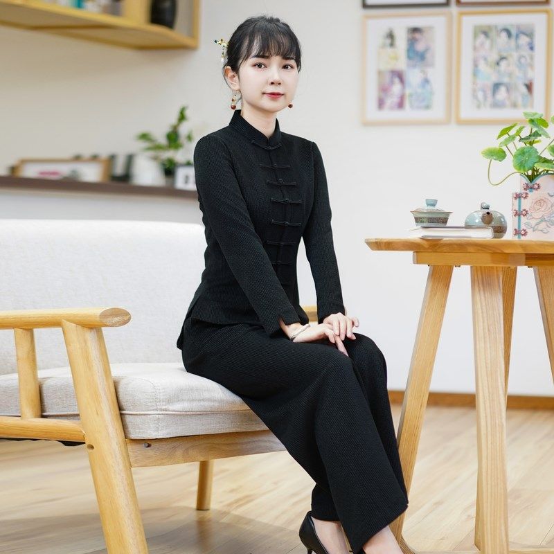 筠雅职业套装女新款休闲修腰显瘦复古洋气时髦搭配两件套23R183
