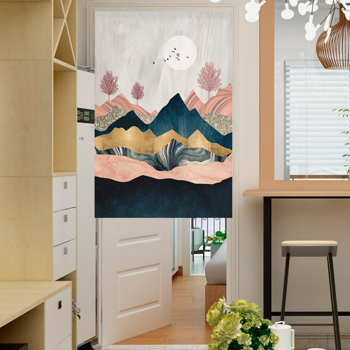 门帘家用布艺卧室隔断帘卫生间遮挡帘厕所半帘厨房装饰免打孔帘子