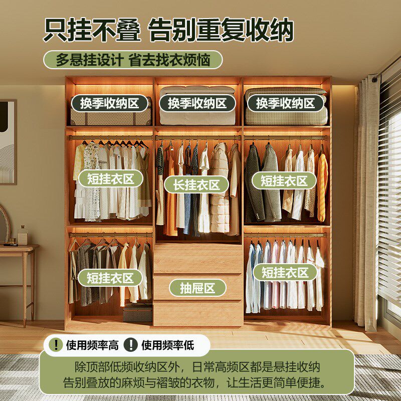 定制全实木主卧室衣柜胡桃木色中古风一柜到顶新款分段式二四六门