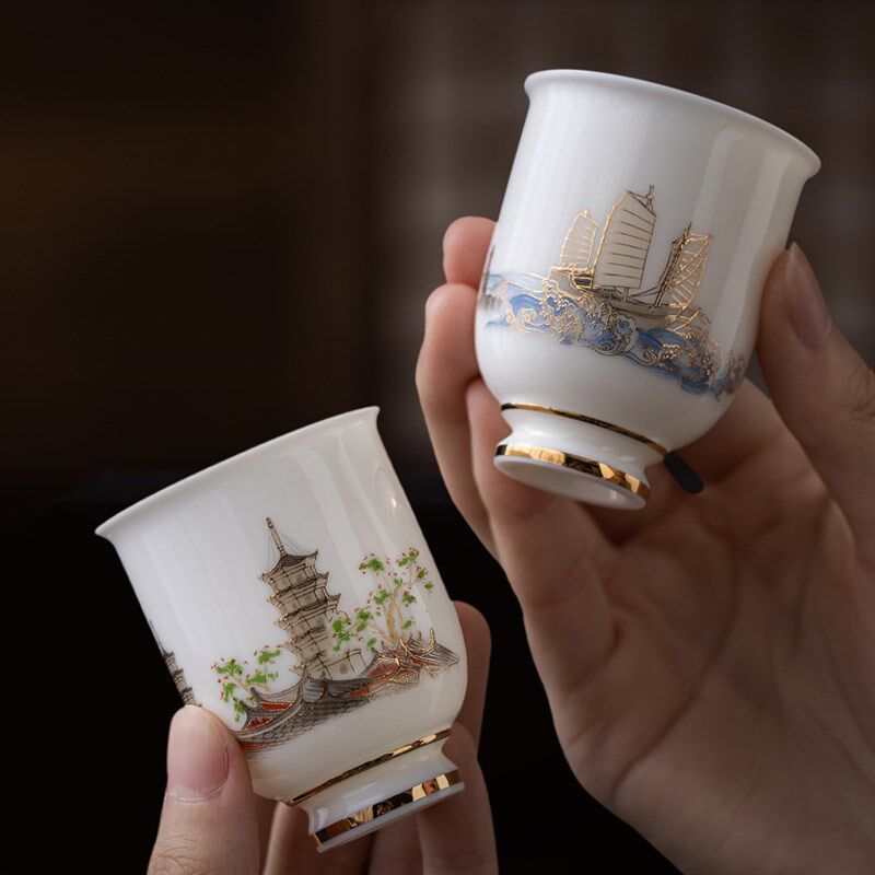 徐建勇文创陶瓷茶具高端白瓷小茶杯客杯品茗杯高档自用对杯带礼盒