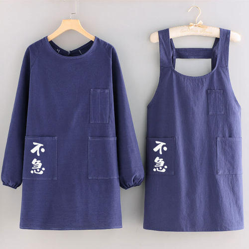 简约围裙长袖洋气布料透气厨房做饭围腰女罩衣工作服定制LOGO印字