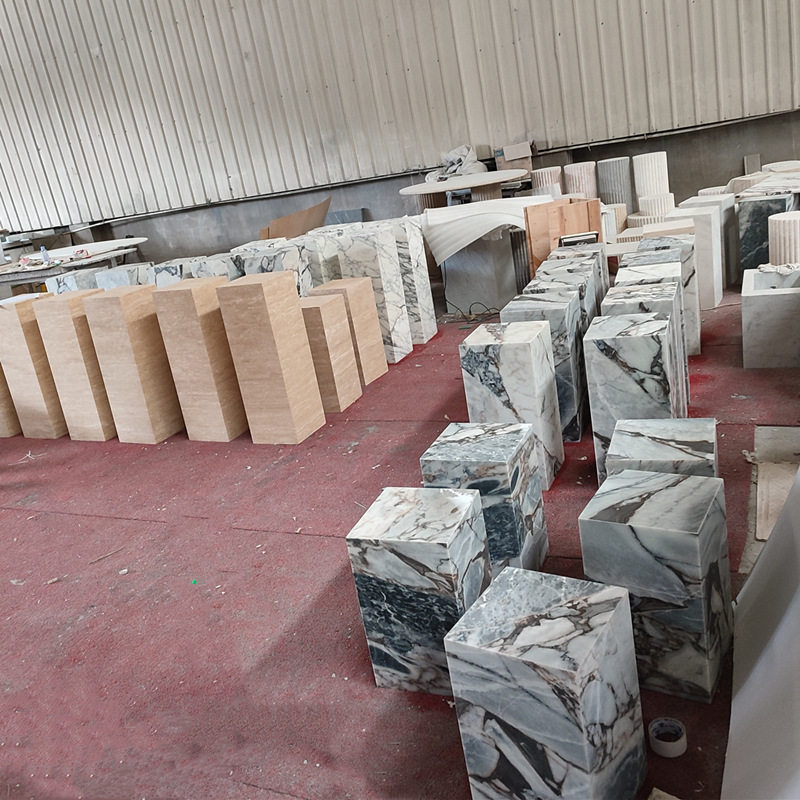 天然大理石方柱大象白底座摆台摆柱展示台 落地雕塑石材基座石柱