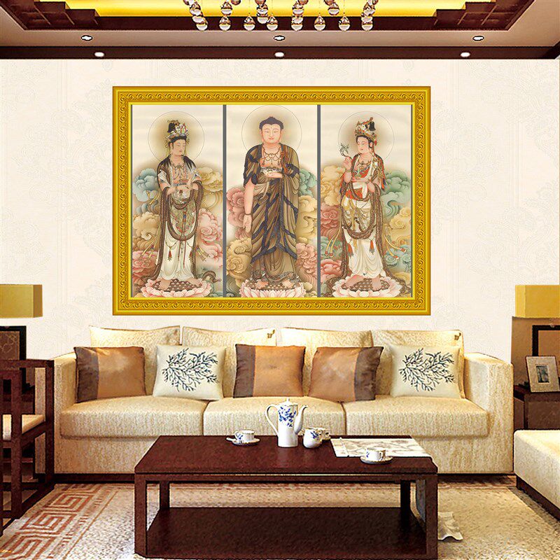 精品庄严西方三圣阿弥陀佛大势至菩萨观世音菩萨十字绣套件送工具