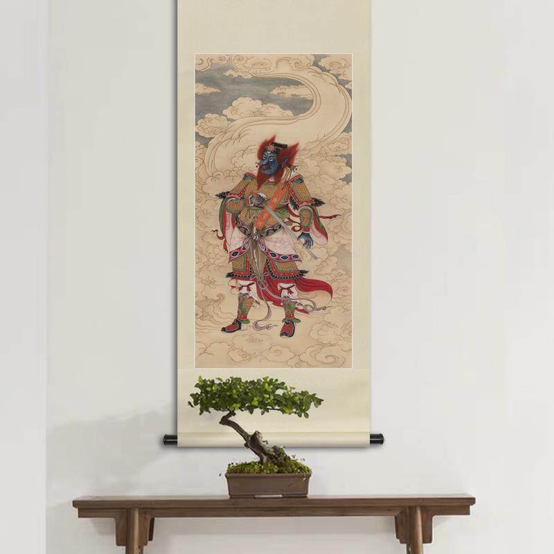 工笔神仙人物国画四大护法温琼元帅画像玄关书房中式画轴卷轴挂画