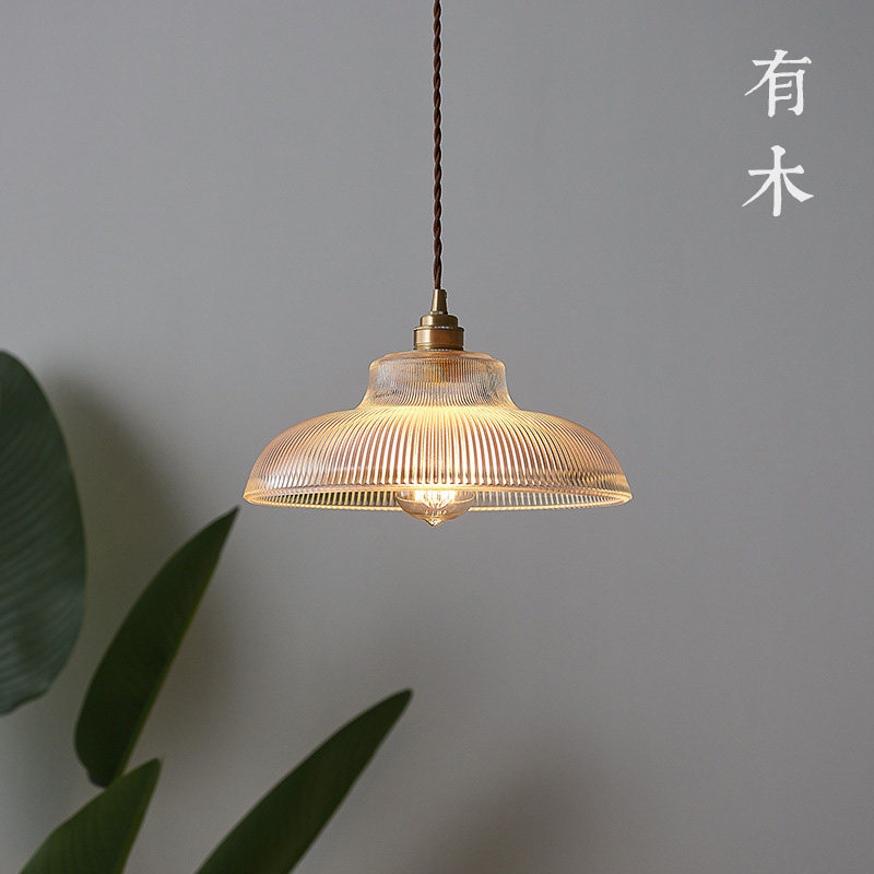 有木日式餐厅吊灯复古北欧玻璃灯具艺术餐桌吧台黄铜灯客厅灯具