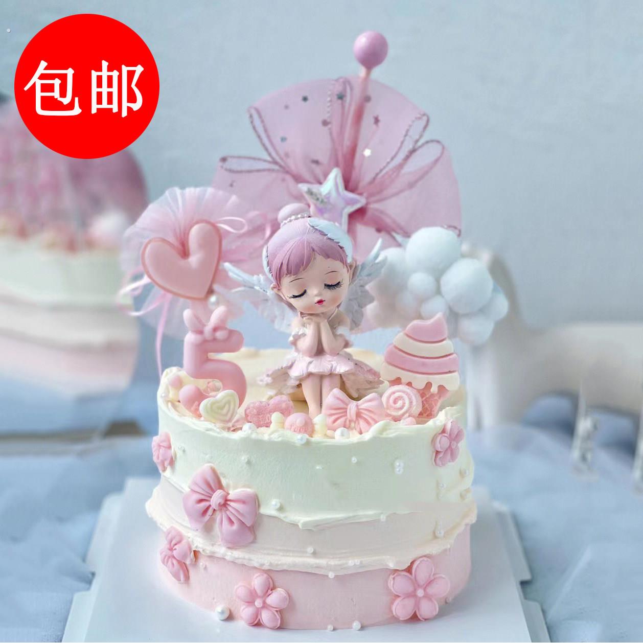 烘焙蛋糕装饰粉色天使贝拉小公主甜品摆件芭蕾舞蹈女孩生日插件