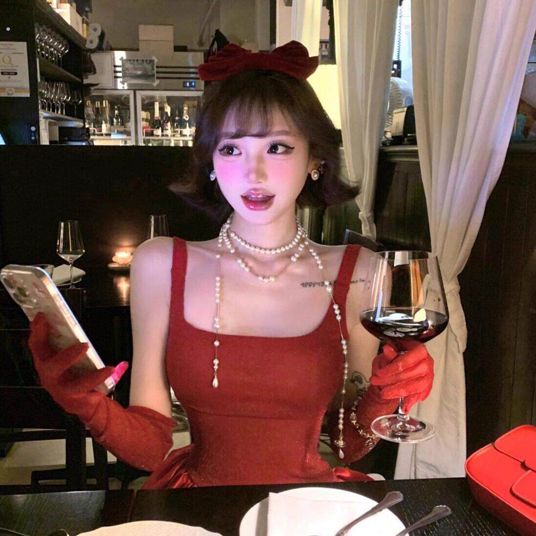 破碎珍珠项炼 炼 女2025新款长版不对称毛衣炼小众多层叠带颈炼