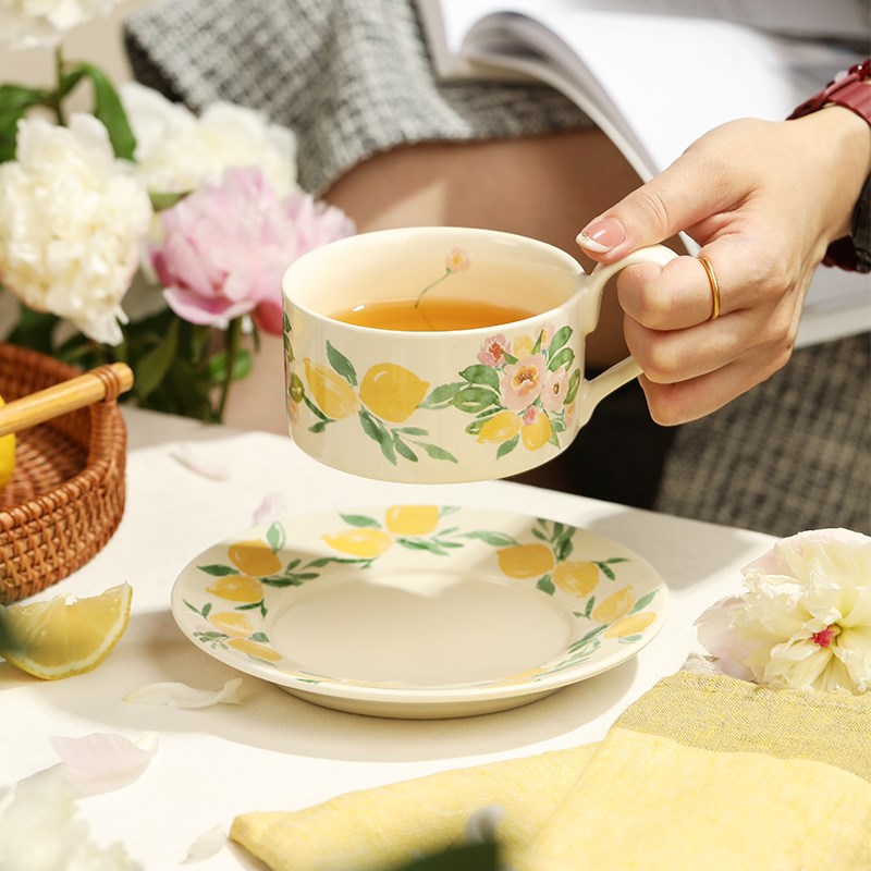 蓝莲花咖啡杯碟套装礼盒送人伴手礼陶瓷下午茶杯一对杯子生日礼物