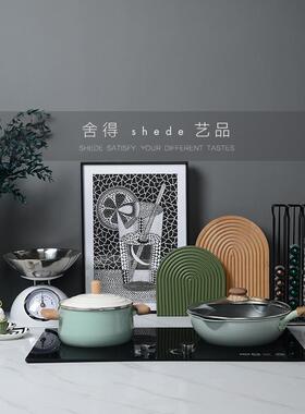 北欧风样板房厨房家具定制展厅橱柜台面软装饰品陈列道具套装摆件