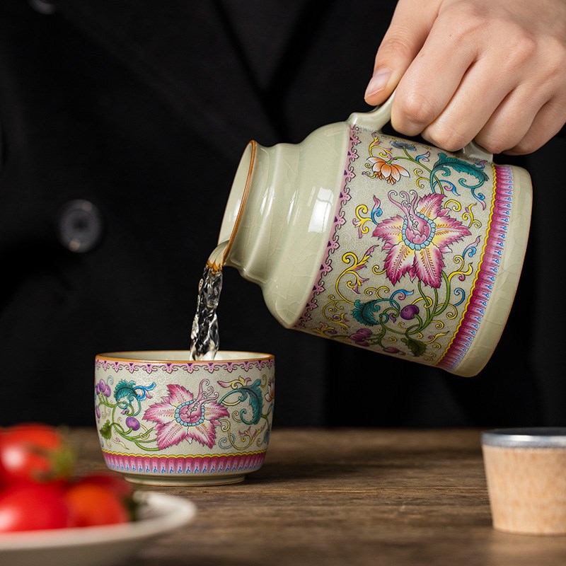 老陶泥凌霄花暖壶陶瓷泡茶杯中式高端水杯子功夫茶具定制仿保温瓶