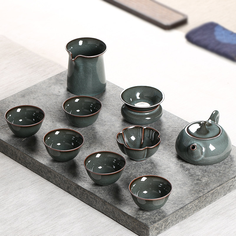 青瓷手工哥窑铁胎陶瓷功夫泡茶茶具套装整套家用冰裂茶壶茶杯盖碗