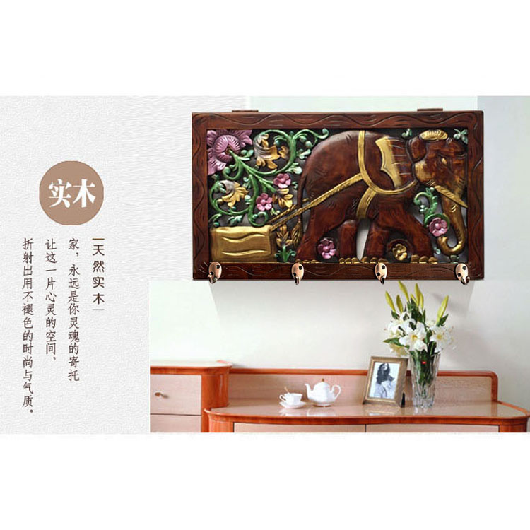 新品泰国实木雕刻象翻盖电表箱装饰画餐厅玄关客厅配电遮挡盒电闸