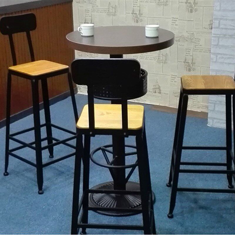 loft工业风铁艺酒吧高脚桌椅复古高脚凳做旧美式圆桌餐厅桌椅组合