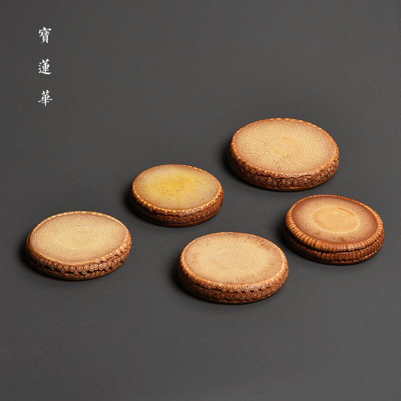爆满竹星天然老竹根料手工精磨小圆托 竹杯垫盖置杯托壶托 竹文玩