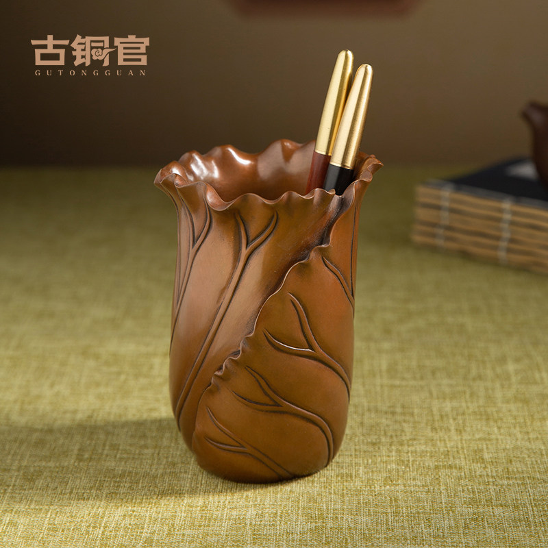 紫铜笔筒创意复古办公室办公桌摆件书房书桌装饰品金属工艺品礼品