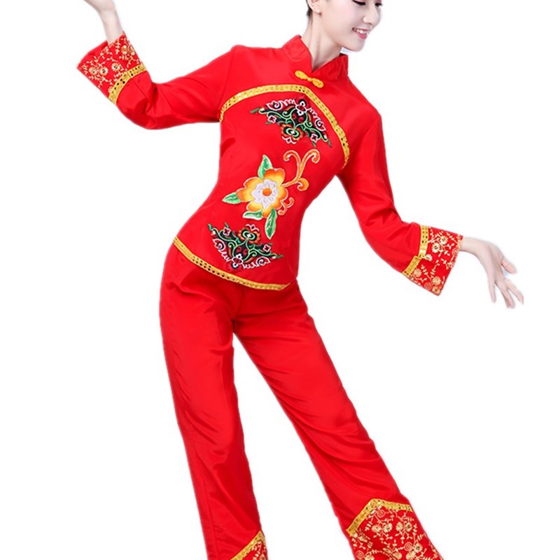 新款秧歌服装中老年扇子舞蹈演出服女广场舞腰鼓服民族舞蹈表演服