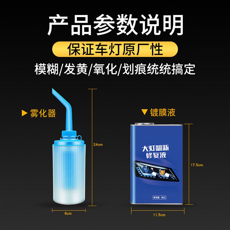大灯还原翻新修复液套装工具抛光车灯划痕汽车速亮灯罩清洗漆神器