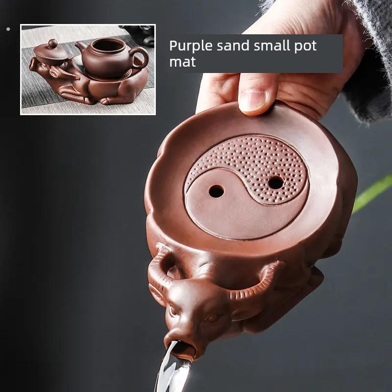 紫砂壶垫可排水壶承肥牛茶壶托功夫茶具配件陶瓷底座可储水茶杯垫