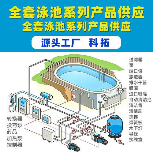全套泳池恒温设备石英砂清洁过滤砂缸水泵吸污机热泵泳池投泵
