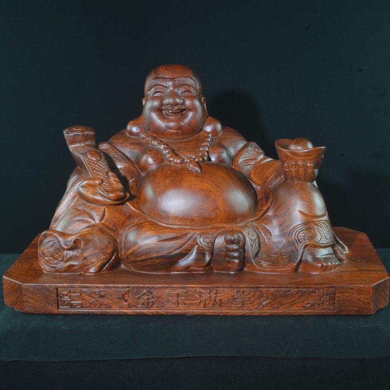 红木弥式佛木雕缅甸花梨木笑佛中勒玄关工艺实品木雕刻坐佛摆件