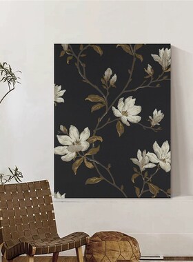 中古风客厅挂画高级感复古花卉沙发背景墙装饰画侘寂风黑白玄关画