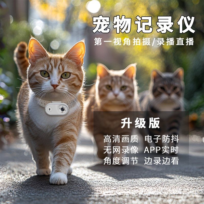 宠物猫咪狗狗第相视角一机挂脖摄像头监记控录仪项圈录播拍摄设备