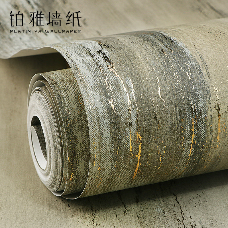 烫金无纺灰鎏金抹背绿灰色深布墙纸客厅卧室电视茶景墙壁纸高级感