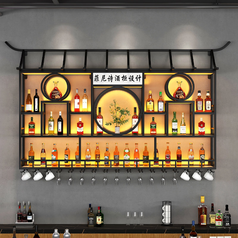 创意餐厅复古风物架架发光展示置啤酒柜酒吧吧台酒柜壁挂清吧酒架