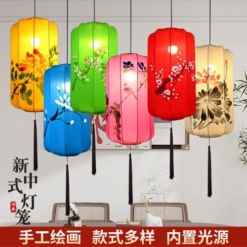 中式手绘布艺吊灯婚餐路引红灯笼火锅礼店饮景区连串防水冬瓜宫灯