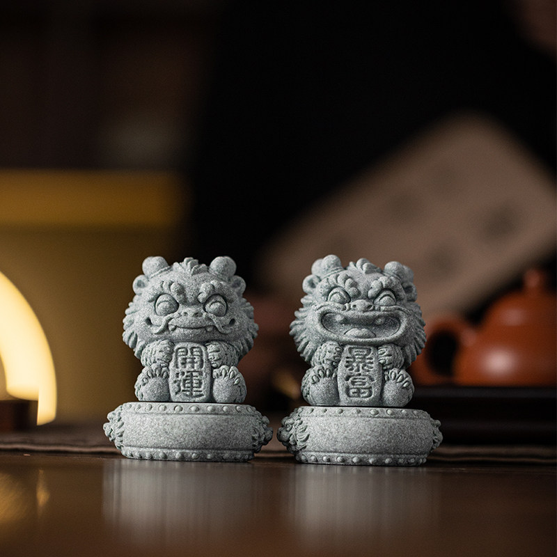 国潮富爱生肖龙开运暴可石物瑞兽吉祥鼓青砂石茶宠茶玩摆件装饰品